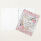 シルバーフローラ赤面ピンク結婚グリッター プランナー手帳 (ディスプレー)