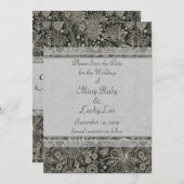 シルバーフローラ&レースセーブ・ザ・デート案内 招待状 (正面/裏面)