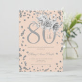 シルバーフローラ&紙吹雪80th誕生日赤面 招待状 (スタンド正面)