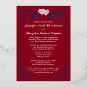 シルバーフローラ、赤、青がハートに結婚参加 箔招待状 (裏面)