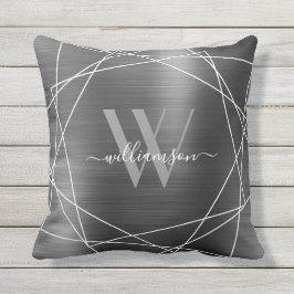 シルバーブモダンラシ仕上げメタルモノグラムネームスクリプト アウトドアクッション