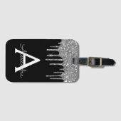 シルバーブモダンラックグリッタースパークルモノグラム ラゲッジタグ (正面横)