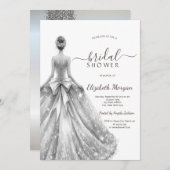 シルバーブライダルドレスシルバーグリッターブライダルシャワー 招待状 (正面/裏面)