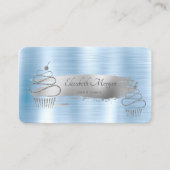 シルバーブラシストローク、グリッターカップケーキブルーメタリック 名刺 (正面)