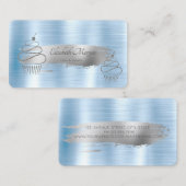 シルバーブラシストローク、グリッターカップケーキブルーメタリック 名刺 (正面/裏面)