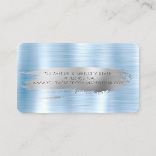 シルバーブラシストローク、グリッターカップケーキブルーメタリック 名刺 (裏面)