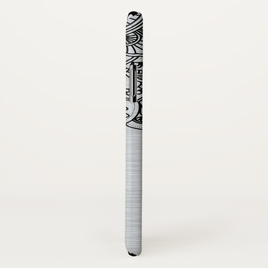 シルバーブラシ仕上げアルミニウムに黒フローラマンダラ Case-Mate iPhoneケース (裏面/右)