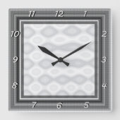 シルバーブラシ仕上げスチールの背景 スクエア壁時計 (正面)