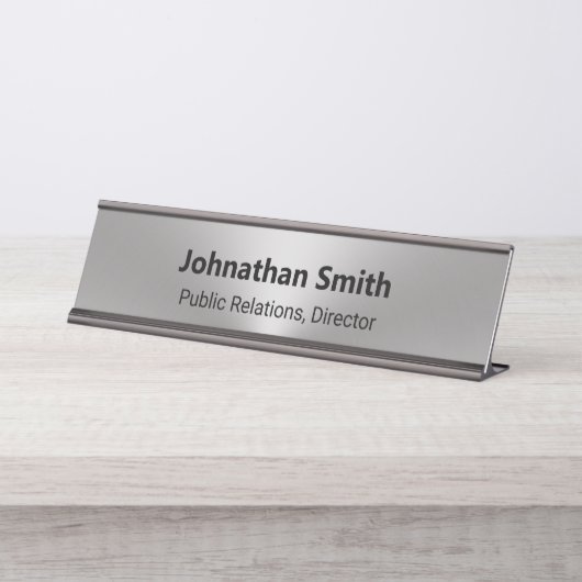 シルバーブラシ仕上げメタルルック従業員名役職 デスクネームプレート (正面)