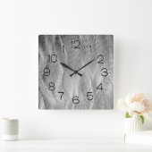 シルバーブラシ仕上げメタル抽象芸術 スクエア壁時計 (ホーム)