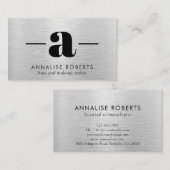 シルバーブラシ仕上げメタル文字モノグラムヘアメイクアップ 名刺 (正面/裏面)