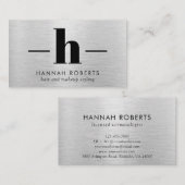 シルバーブラシ仕上げメタル文字Hモノグラムヘアメイクアップ 名刺 (正面/裏面)