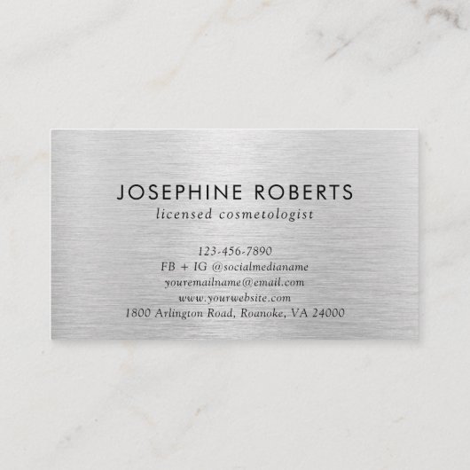 シルバーブラシ仕上げメタル文字Jモノグラムヘアメイクアップ 名刺 (裏面)