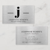 シルバーブラシ仕上げメタル文字Jモノグラムヘアメイクアップ 名刺 (正面/裏面)