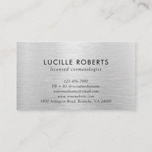 シルバーブラシ仕上げメタル文字Lモノグラムヘアメイクアップ 名刺 (裏面)