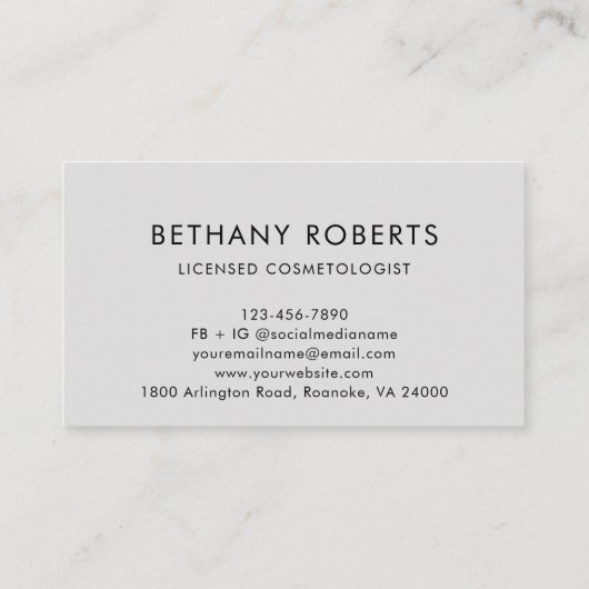 シルバーブラシ仕上げモダンメタルスクリプトの髪とメイクアップ 名刺 (裏面)