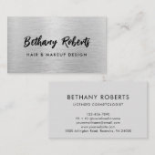 シルバーブラシ仕上げモダンメタルスクリプトの髪とメイクアップ 名刺 (正面/裏面)