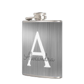 シルバーブラシ仕上げ金属モノグラムの名前とイニシャル フラスク (左)