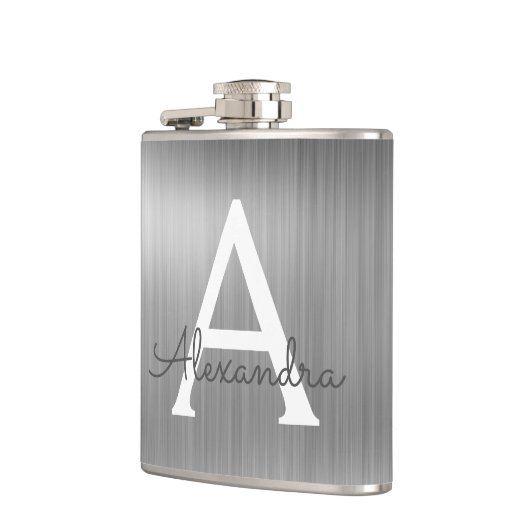 シルバーブラシ仕上げ金属モノグラムの名前とイニシャル フラスク