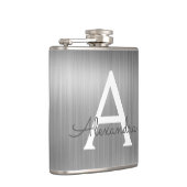 シルバーブラシ仕上げ金属モノグラムの名前とイニシャル フラスク (右)