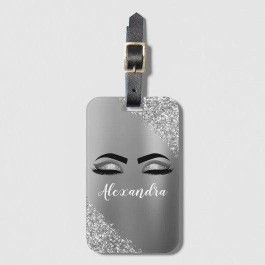 シルバーブラシ仕上げ金属モノグラムの名前とイニシャル ラゲッジタグ (正面縦)