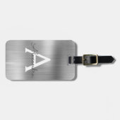 シルバーブラシ仕上げ金属モノグラムの名前とイニシャル ラゲッジタグ (正面横)