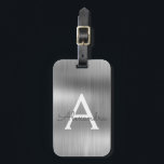 シルバーブラシ仕上げ金属モノグラムの名前とイニシャル ラゲッジタグ<br><div class="desc">シルバーつや消し金属箔モノグラム名とイニシャルラゲージタグ。このバッグラベルは、新学期、作業、または旅行に最適である。</div>