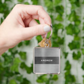 シルバーブラシ仕上げ金属モノグラム名 キーホルダー (手)