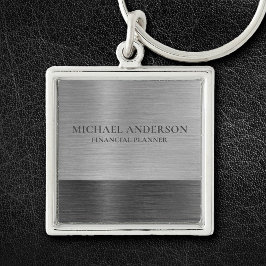 シルバーブラシ仕上げ金属モノグラム名 キーホルダー