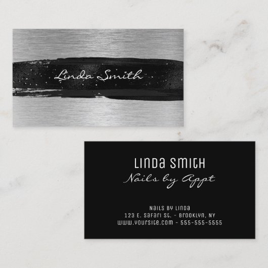 シルバーブラシ仕上げ金属箔ブラックブラシストローク 名刺 (正面/裏面)