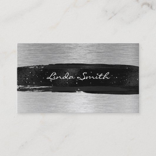 シルバーブラシ仕上げ金属箔ブラックブラシストローク 名刺 (正面)