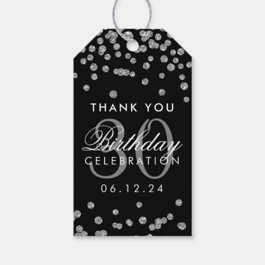 シルバーブラックありがとう30歳の誕生日紙吹雪 ギフトタグ (正面)