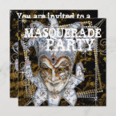 シルバーブラックと金ゴールドマスクの仮装パーティー 招待状 (正面/裏面)