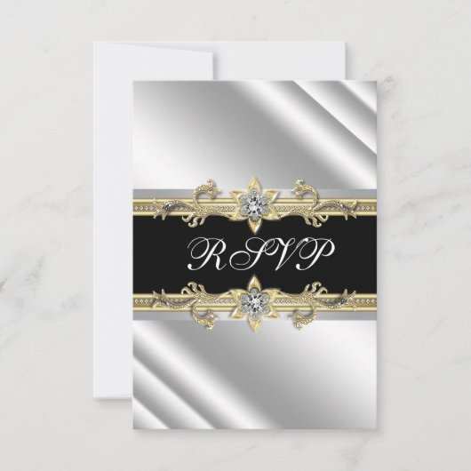 シルバーブラックと金ゴールドRSVP 出欠カード (正面)
