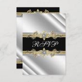シルバーブラックと金ゴールドRSVP 出欠カード (正面/裏面)