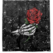 シルバーブラックのゴシック様式のガラスを提供するスケルトンバラ シャワーカーテン (正面)