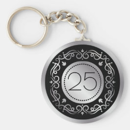シルバーブラックの渦巻き結婚旋回25周年 キーホルダー