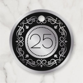 シルバーブラックの渦巻き結婚旋回25周年 フェイバータグ