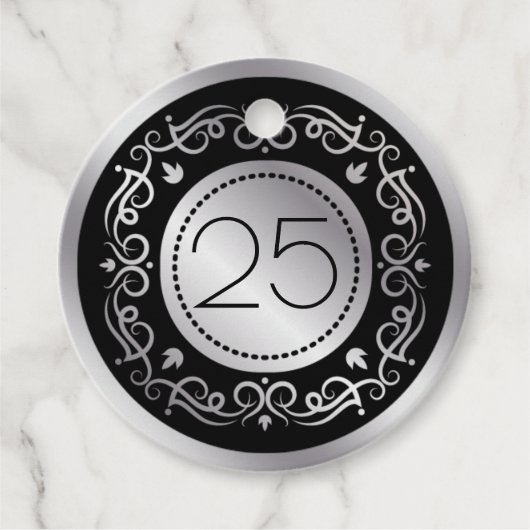 シルバーブラックの渦巻き結婚旋回25周年 フェイバータグ (正面)