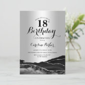 シルバーブラックアガテマーブル18誕生日 招待状 (スタンド正面)