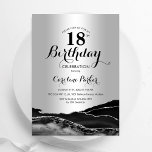 シルバーブラックアガテマーブル18誕生日 招待状<br><div class="desc">黒銀は18th誕生日パーティーの招待を上げた。ロック石エレガントモダン石の大理石の地球の背景、グリッター銀フェイクおよびタイポグラフィスクリプトフォントを搭載したデザイン。トレンディー招待状カードは女性スタイリッシュの日のお祝いに最適。印刷されたZazzle招待状または即時ダウンロードのデジタル印刷可能なテンプレート。</div>