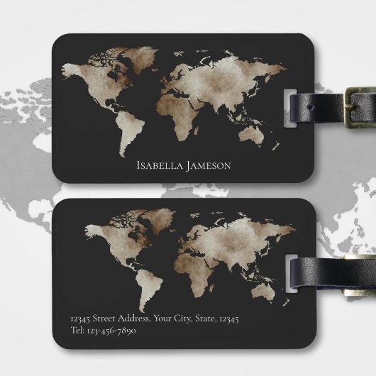 シルバーブラックウォーターのカラーワールドマパーソナライズされたップ ラゲッジタグ