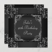 シルバーブラックウーマンズバースデーパーティー 招待状 (正面/裏面)