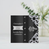 シルバーブラックエレガントメタルチェーン誕生日パーティー 招待状 (スタンド正面)