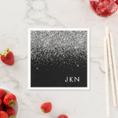 シルバーブラックガーリーグリッタースパークルモノグラム名 スタンダードカクテルナプキン (インサイチュ)