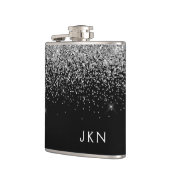 シルバーブラックガーリーグリッタースパークルモノグラム名 フラスク (左)