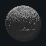 シルバーブラックガーリーグリッタースパークルモノグラム名 ペーパープレート<br><div class="desc">シルバーとブラックのスパークルグリッターモノグラム名とイニシャルパーティープレート。これは、最高の甘い16歳の誕生日、結婚ブライダルシャワー、記念日、赤ちゃんシャワーまたはバチェロレッテギフトを作る誰かがグラームの豪華さとシックなスタイルを愛する。</div>