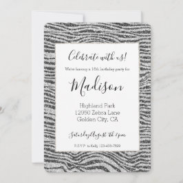 シルバーブラックグリジーゼブラプリントグリッター 招待状