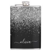 シルバーブラックグリッターカスタムモノグラム名 フラスク (正面)