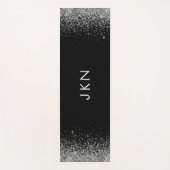 シルバーブラックグリッターガーリーモノグラムイニシャル ヨガマット (正面)